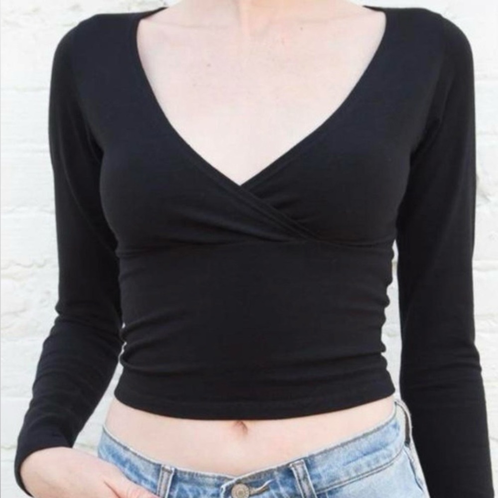 Brandy Melville Amara Long Sleeve Surplice Crop Top